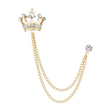 Imagem de Broche de coroa masculino broche de lapela de strass para homens com borla de metal corrente de colarinho alfinetes de terno broche coroa broche de lapela para homens terno de formatura chapéu