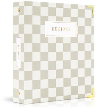 Imagem de Fichário de receitas estéticas com design quadriculado - o livro de receitas perfeito com mangas de plástico para escrever em suas próprias receitas - Fichário de livro de receitas em branco de