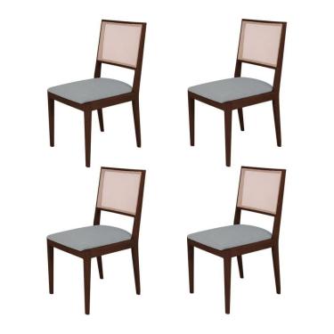 Imagem de Conjunto Com 4 Cadeiras De Jantar Suellen Em Madeira E Mdf Castanho Linho Cinza