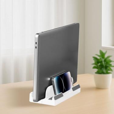 Imagem de Suporte vertical ajustável para laptop - organizador de mesa de plástico que economiza espaço para notebooks e tablets, branco
