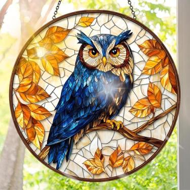 Imagem de Acrílico colorido Suncatcher, decoração de janela suspensa de pássaros com design de vitral impresso, apanhador de sol, arte de parede de arco-íris, ideia de presente e ornamento de jardim, uso