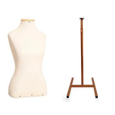 Imagem de Manequim Busto Feminino com Pedestal Ajustável Costura e Vitrines Branco Preto (Branco/Rose)