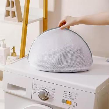Imagem de Bolsa para máquina de lavar sapatos, bolsa de roupa de malha com zíper, rede de sapatos de lavagem branca reutilizável, zíper cinza - PP