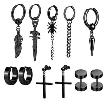 Imagem de Conjunto de brincos masculinos, brincos de argola e orelha de aço inoxidável punk preto, joias modernas para aniversários, festas e muito mais, Aço inoxidável, aço inoxidável