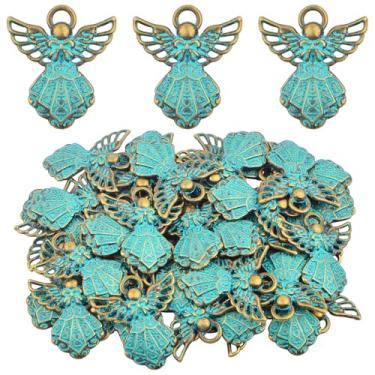 Imagem de 20 peças de pingentes de fada de anjo verde antigo de liga vintage em forma de asa de anjo da guarda pendentes acessórios de artesanato para pulseira faça você mesmo, joias, decoração de presentes de