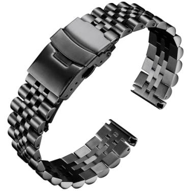 Imagem de BINLUN Pulseira de relógio de aço inoxidável de reposição com pulseira de relógio de metal com fecho de borboleta durável 18 mm 20 mm 22 mm 24 mm 26 mm em preto, prata, ouro, ouro rosa, dourado-prata para homens e mulheres, Preto, 24mm