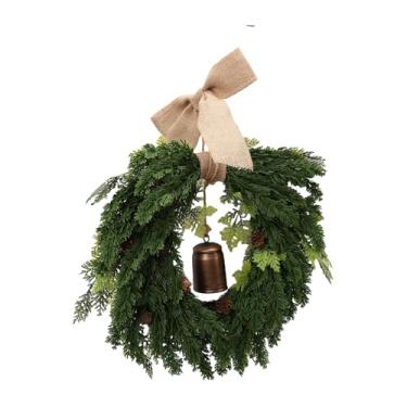 Imagem de Zerodis Guirlanda de Natal para Porta da Frente Grinalda de Cedro Artificial de 19,69 pol. Com Sino, Guirlandas de Natal Falsas para Porta da Frente, Pinho Falso, Folhagens de Coração, Folhas Verdes