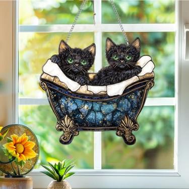 Imagem de Apanhador de sol de acrílico colorido, apanhadores de sol, decoração de janela de gato preto, arte de parede de arco-íris, para sala de estar, quarto, varanda, interior e exterior, jardim, enfeites de