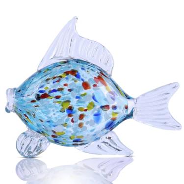 Imagem de LINYTHER Large Glass Fish Figurine for Home Decor, Hand Blown Art Glass Ocean Animal Statue, Decorative Coastal and Beach Themed Sculpture for Table, Shelf, Bathroom, Living Room or Office