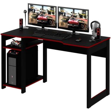 Imagem de Mesa Para Computador Gamer Espaço Para 2 Monitores E Cpu Preto/vermelho