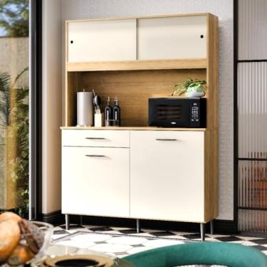 Imagem de Armário de cozinha compacto com quatro portas e uma gaveta, proporcionando uma solução de armazenamento que economiza espaço para apartamentos pequenos. (Damasco Off)