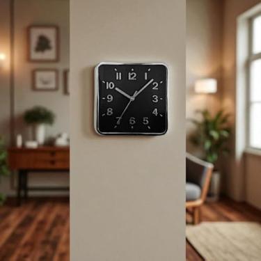 Imagem de Relógio de Parede Moderno Silencioso 20cm – Decoração para Cozinha, Sala, Quarto e Escritório(Quadrado preto)