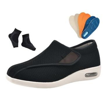 Imagem de Chinelos Diabéticos Homem, Calçado Masculino Ajustável Para Pés Inchados Confortável Para Caminhar Calçado Diabéticos, Chinelos Ortopédicos Ajustáveis ​​de Fácil Fecho, Para Avô Avó(Black,41 EU)