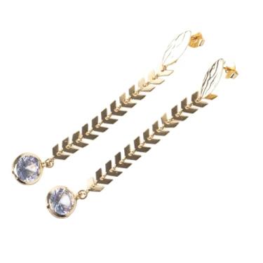 Imagem de Brinco Dourado Folha com Escama de Peixe e Zircônia Cristal Semijoia Folheada a Ouro 18k