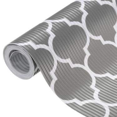 Imagem de Forros de prateleira para armários de cozinha, forro de armário antiderrapante não adesivo, forro de gaveta de EVA durável, lavável à prova d'água para gavetas de armário, cinza folha