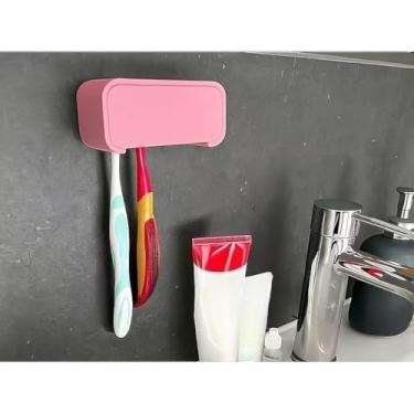 Imagem de Porta Escovas de Dente Parede – Fixação Sem Furo – Suporte Para 4 Escovas + Fita Dupla Face Forte(Rosa,4 Escovas)