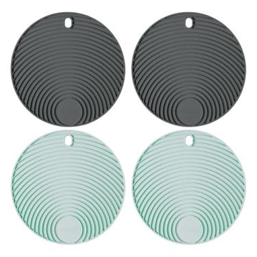 Imagem de Kit com 4 Descansos de Panela em Silicone Naxos – Apoio Antiderrapante, Resistente ao Calor até 240 °C, Atóxico e Flexível. Redondo 17×17 cm. Cor: Preto e Verde