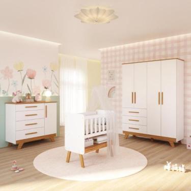 Imagem de Quarto Bebê Completo Mini Berço 3em1 Guarda Roupas 4 Portas Lisa Cômod