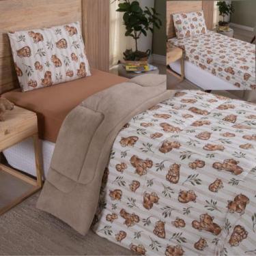 Imagem de Coordenado Edredom e Lençol em Malha Solteiro Capivara 3 Peças - 100% 