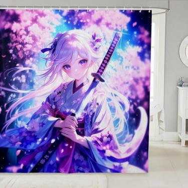 Imagem de Cortinas de chuveiro de tecido anime para meninas, kawaii, anime japonês, cortina de banho com desenho animado mangá, menina 183 cm L x 198 cm C ficção científica animação japonesa acessórios de