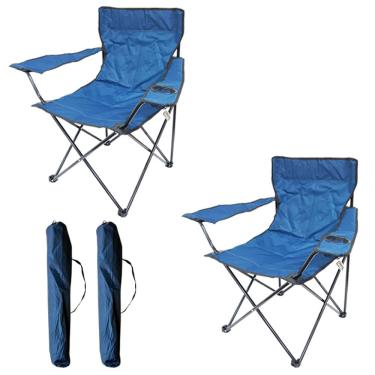 Imagem de 2 Cadeiras Banco Banqueta Pesca Camping Praia Apoio de Braço e Porta Copos Azul Importway Iwcdc-az