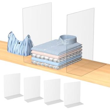 Imagem de OKPOW Divisórias de prateleira de acrílico para organização de armários: 8 pacotes duráveis transparentes separadores de prateleiras para roupas ajustáveis 30,5 cm de altura x 25,4 cm de profundidade