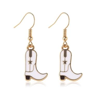 Imagem de Brincos femininos Western Cowgirl com pingente de gota branco rosa acrílico cowboy joias presentes de amizade para mulheres presentes de Natal, Medium, Latão, Sem pedra preciosa