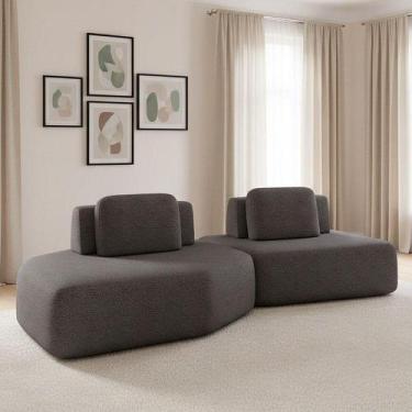 Imagem de Sofá 2 Lugares Orgânico Com Chaise E 1 Módulo Central Berlim Bouclê K0