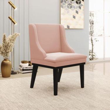 Imagem de Cadeira De Jantar Liz Veludo Rosê Base Fixa Madeira Preto D03 - D'ross