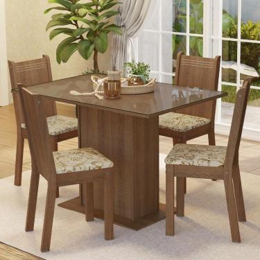 Imagem de Conjunto Sala De Jantar Mesa Tampo De Vidro 4 Cadeiras Rustic/lírio Bege Camélia Madesa