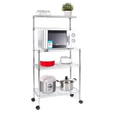Imagem de Estante Aço Cromado 4 Prateleiras com Rodízios