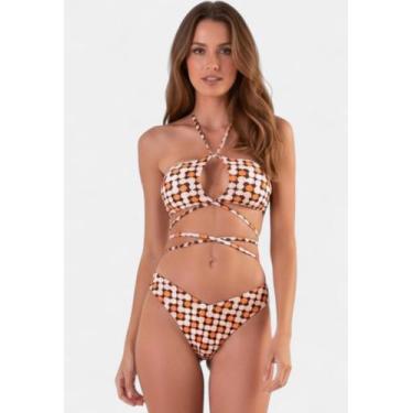 Imagem de Biquíni Areia Branca Baly Transpassado Estampado Laranja, M