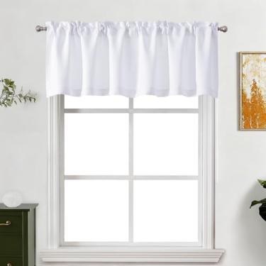 Imagem de Lecloud Saia branca pura para janelas de 45 cm de comprimento, cortinas de cozinha pequenas com filtragem de luz sobre a pia, cortinas de decoração de casa com bolso para varões para armário de quarto