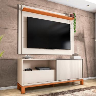 Imagem de Rack com Painel Extensível até 65 Polegadas Mondrian 1 Porta 1 Gaveta Off White e Freijó