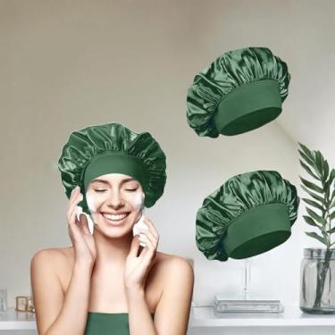 Imagem de 2 peças de toucas de cabelo sedoso – bonés femininos elásticos para cuidados com o cabelo encaracolado, verde
