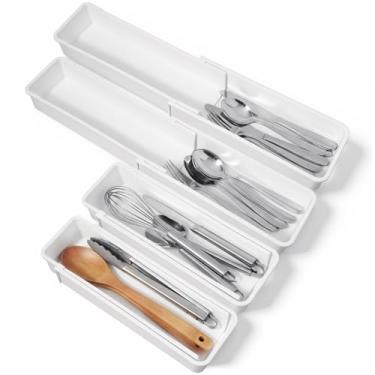 Imagem de PercyEffie 4 organizadores de gaveta brancos divisórias expansíveis de penteadeira, bandeja de armazenamento, gavetas expansíveis, bandejas organizadoras, divisórias para organizar e guardar no quarto