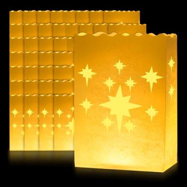 Imagem de PureSturdy 60 peças de bolsas luminárias ao ar livre, bolsas de vela branca, design de estrelas, bolsas luminárias para Natal, Halloween, Ação de Graças, festa, casamento