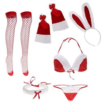 Imagem de barenx Conjunto de lingerie vermelha para meninas, roupa íntima, Natal, Papai Noel, cosplay, roupa de dormir