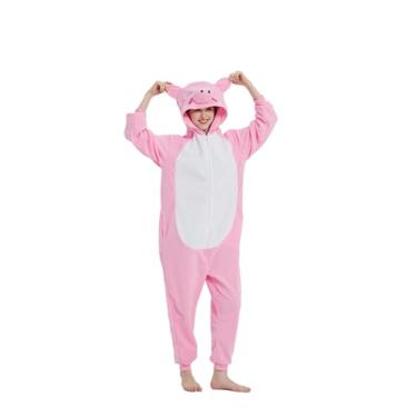 Imagem de XYQRZPTLB Macacão de porco adulto animal fantasia pijama unissex Halloween Natal cosplay para mulheres homens adolescentes rosa G