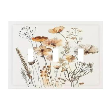 Imagem de DWBGUO Capa decorativa para interruptor com lírios, orquídeas, flor, arranjo floral, placa de parede artística de 3 grupos, exclusivo interruptor de luz triplo para decoração de quarto e casa