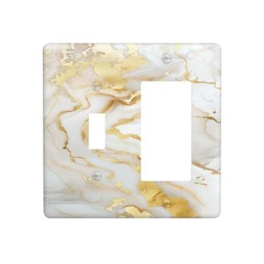 Imagem de Wmhusu Capa de interruptor de luz ouro/mármore branco abstrato moderno luxo 2 gangues conjunto de balancim capa de tomada placas decorativas de interruptor e capas de tomada para decoração de cabana