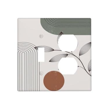 Imagem de Naiqadnehz Placas de parede verde sálvia boho arte da natureza minimalista planta geométrica 1 interruptor duplex placa elétrica GFCI capa decorativa de interruptor de luz para decoração de quarto e