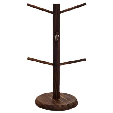 Imagem de Caneca de café de madeira independente com 6 ganchos, suporte de xícara de café que economiza espaço para balcão de cozinha, cor assada