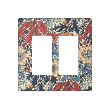 Imagem de JDAKHD William Morris Placa de parede decorativa floral 2 gangues abstrata retrô de meados do século boho flores planta Gfci regulador compatível com interruptor de luz para sala de estar e casas