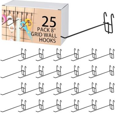 Imagem de Moxweyeni Ganchos de parede de grade de 20 cm, 25 peças, ganchos de painel de grade, organizadores de montagem na parede de garagem, ganchos de exibição de grade de armazenamento para varejo, show de