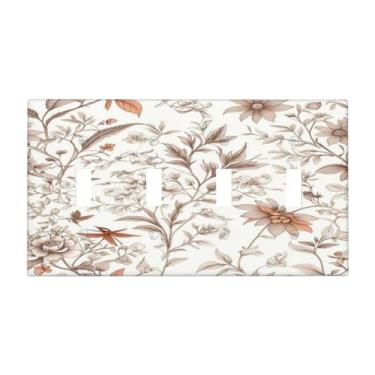 Imagem de Capa para interruptor de luz, boho, floral, bege, flor e folha, botânica, 4 gangs, quadriciclo, interruptor, placas de parede elétricas, placa frontal para decoração de banheiro e quarto