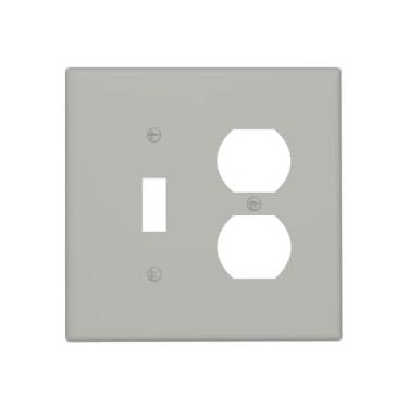 Imagem de Wmhusu Placa de cobertura para interruptor de luz, cinza claro, 2 capas de tomada, placas decorativas para interruptor, 1 combo duplex GFCI para banheiro, quarto, decoração de casa
