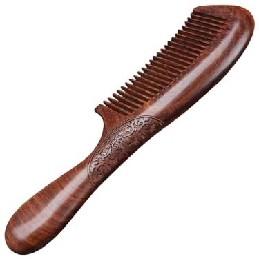 Imagem de Pente de madeira de sândalo preto de dupla face, design de dentes largos para cuidados com o cabelo e relaxamento, benefícios da massagem do couro cabeludo