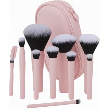 Imagem de Kit 10 Pincéis de Maquiagem Profissional com Estojo, Cerdas Sintéticas Macias para Base, Pó, Blush e Sombra, Completo para Iniciantes, Portátil para Viagem e Presente (Rosa)