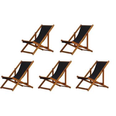 Imagem de Kit 5 Cadeira Espreguiçadeira Dobrável Mel Sb-preto
